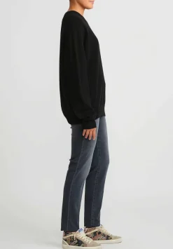 Frenckenberger Cashmere Boyfriend Round Neck Sweater In Black