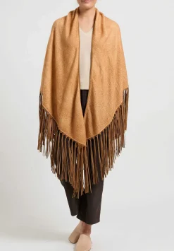 Alonpi Cashmere ''Fabia Stola'' Triangolo Bordo Cape In Caramel Brown