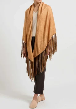 Alonpi Cashmere ''Fabia Stola'' Triangolo Bordo Cape In Caramel Brown