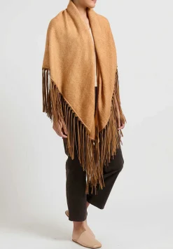 Alonpi Cashmere ''Fabia Stola'' Triangolo Bordo Cape In Caramel Brown