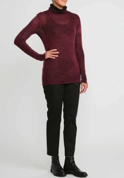 Avant Toi Cashmere Garza Turtleneck Sweater In Nero Wine Red