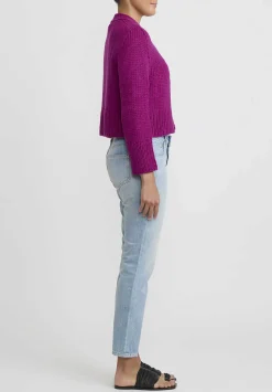 Wommelsdorff Cashmere Hand Knit Cropped Suki Cardigan In Fuchsia Pink