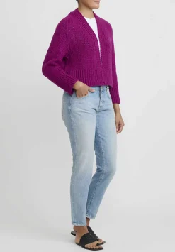 Wommelsdorff Cashmere Hand Knit Cropped Suki Cardigan In Fuchsia Pink