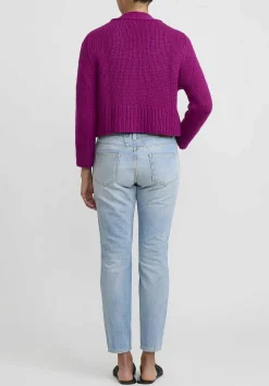 Wommelsdorff Cashmere Hand Knit Cropped Suki Cardigan In Fuchsia Pink