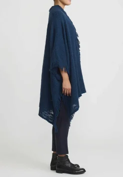 Lainey Keogh Cashmere Hand Knit Fringed Poncho In Fairisle Blue
