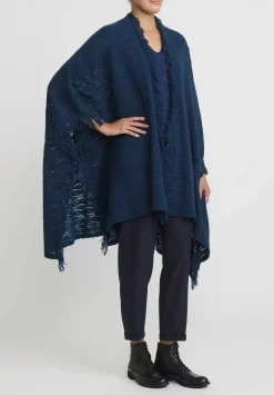 Lainey Keogh Cashmere Hand Knit Fringed Poncho In Fairisle Blue