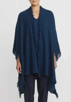 Lainey Keogh Cashmere Hand Knit Fringed Poncho In Fairisle Blue