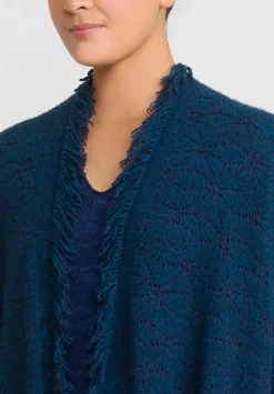 Lainey Keogh Cashmere Hand Knit Fringed Poncho In Fairisle Blue