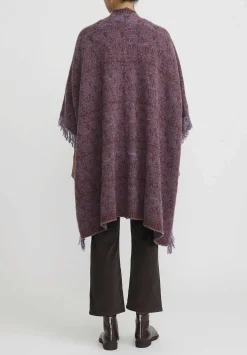 Lainey Keogh Cashmere Hand-Knit Poncho Cardigan In Lavender & Chestnut Brown