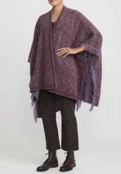 Lainey Keogh Cashmere Hand-Knit Poncho Cardigan In Lavender & Chestnut Brown