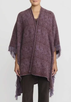 Lainey Keogh Cashmere Hand-Knit Poncho Cardigan In Lavender & Chestnut Brown