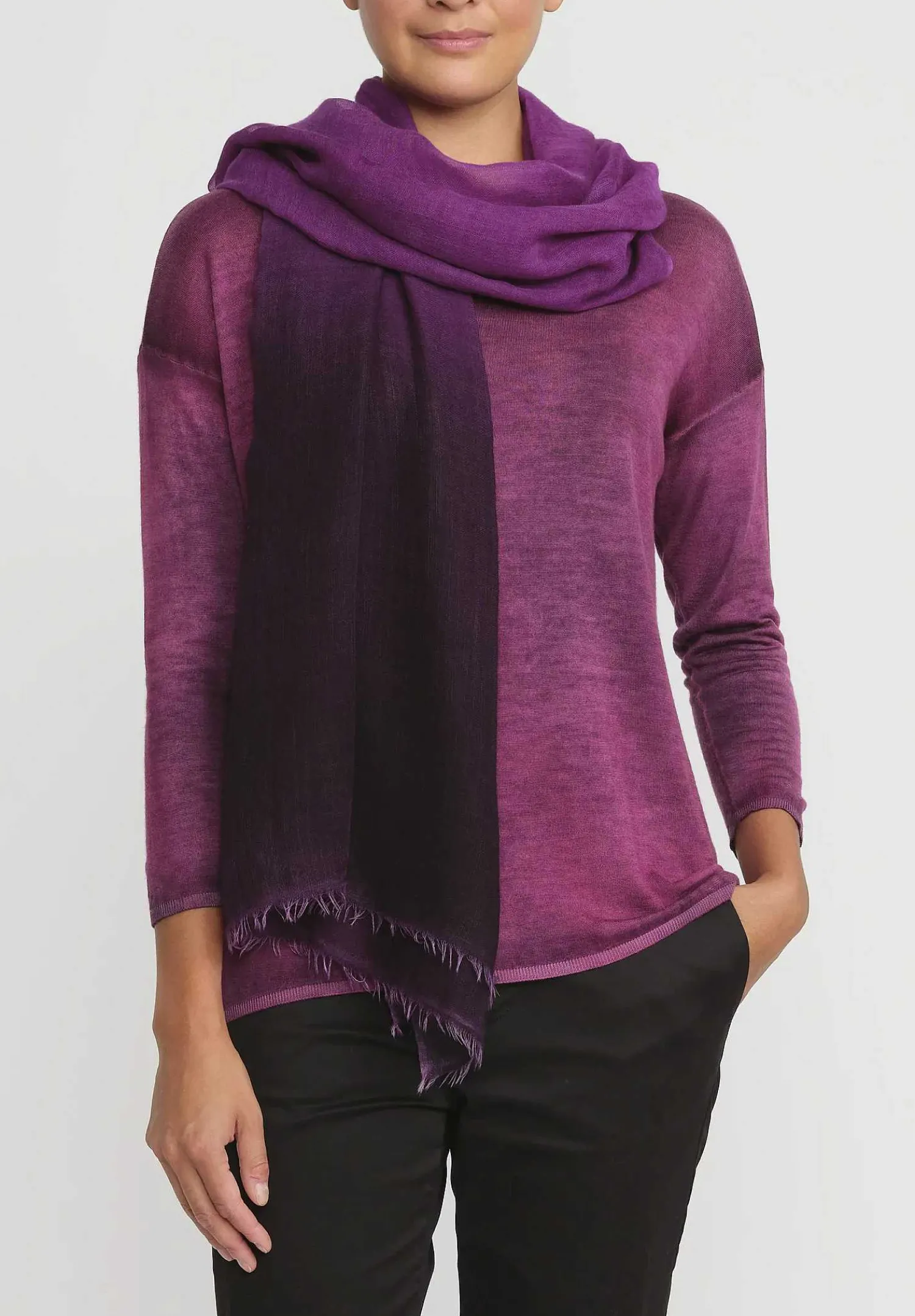 Avant Toi Cashmere Hand-Painted Sfumata Scarf In Nero Orchid Purple