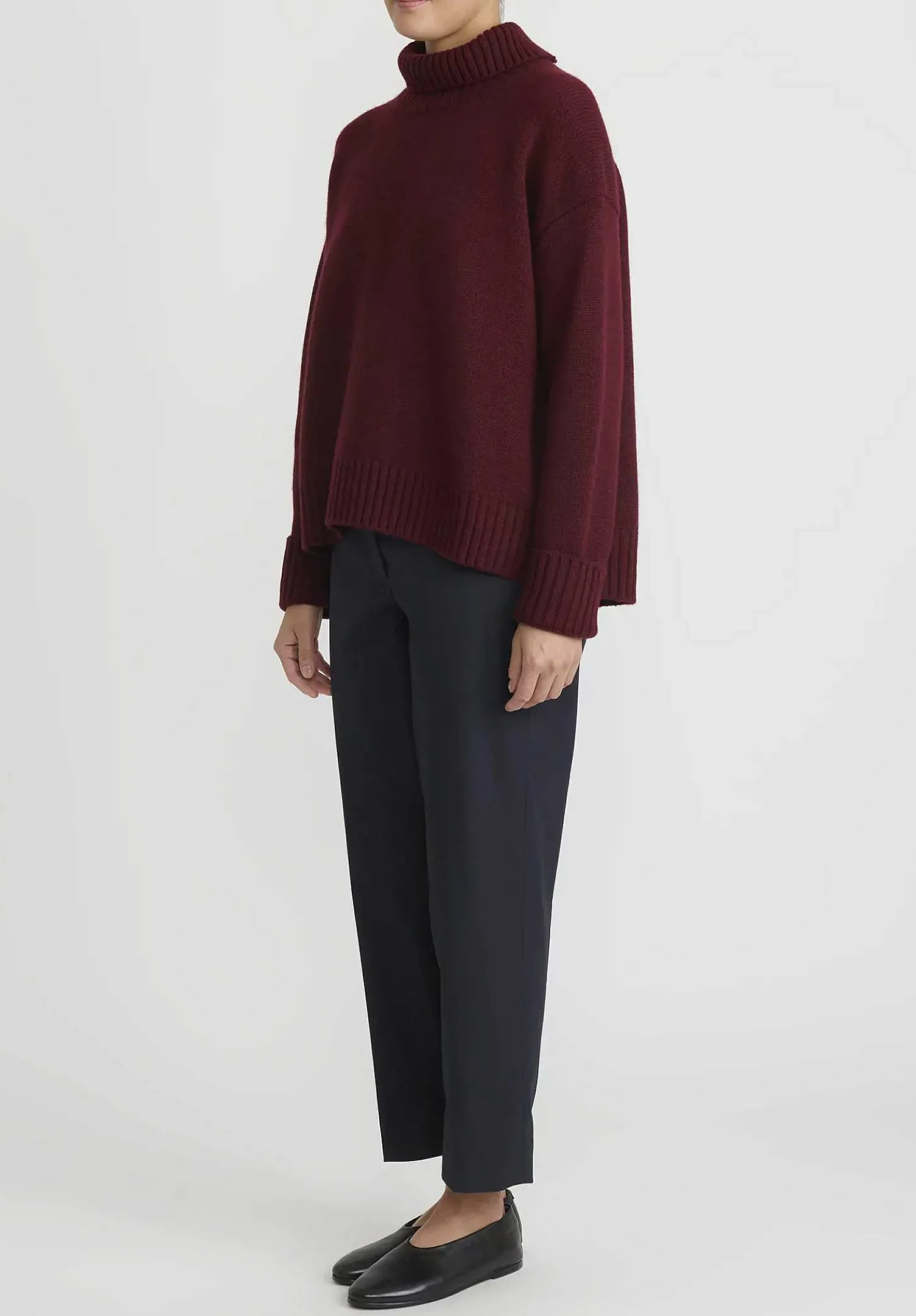 Jil Sander Cashmere High Neck Sweater In Dark Red
