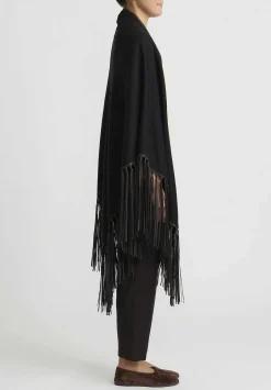 Alonpi Cashmere ''Mantello Triangolo'' Shawl With Leather Fringe In Black/Brown