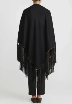 Alonpi Cashmere ''Mantello Triangolo'' Shawl With Leather Fringe In Black/Brown