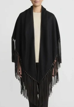 Alonpi Cashmere ''Mantello Triangolo'' Shawl With Leather Fringe In Black/Brown