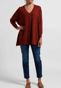 Hania New York Cashmere Marley V-Neck Sweater In Harissa Red