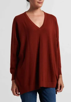 Hania New York Cashmere Marley V-Neck Sweater In Harissa Red
