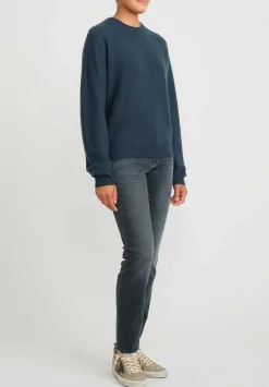 Frenckenberger Cashmere Mini Round Neck Sweater In New Atlantis Blue