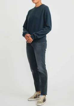 Frenckenberger Cashmere Mini Round Neck Sweater In New Atlantis Blue