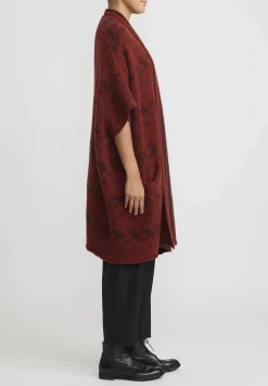 Lainey Keogh Cashmere "Navajo" Poncho In Russet Red & Chocolate
