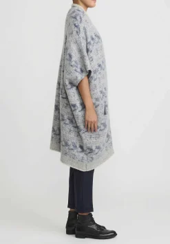 Lainey Keogh Cashmere "Navajo" Poncho In Oatmeal & Navy Blue