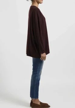 Hania New York Cashmere Sasha Long Crewneck In Bakelite Brown