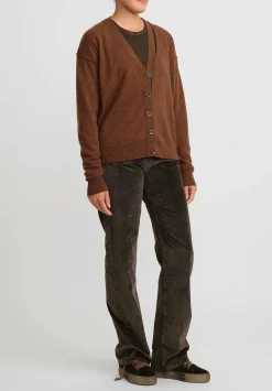 Uma Wang Cashmere Slit Neck Cardigan In Mustard Brown