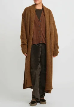 Uma Wang Cashmere Slit Neck Cardigan In Mustard Brown