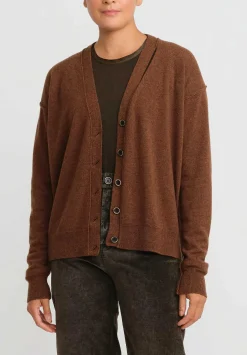 Uma Wang Cashmere Slit Neck Cardigan In Mustard Brown