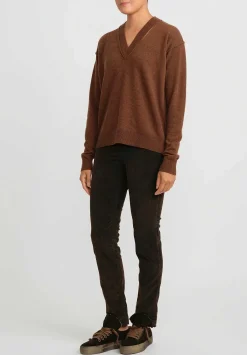 Uma Wang Cashmere Slit V-Neck Sweater In Mustard Brown