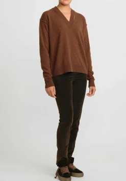 Uma Wang Cashmere Slit V-Neck Sweater In Mustard Brown