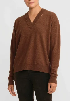 Uma Wang Cashmere Slit V-Neck Sweater In Mustard Brown