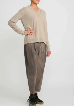 Uma Wang Cashmere Slit V-Neck Sweater In Tan Natural