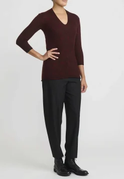 Lainey Keogh Cashmere V-Neck Sweater In Claret Red