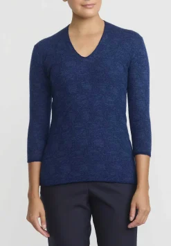 Lainey Keogh Cashmere V-Neck Sweater In Sapphire & Navy Blue