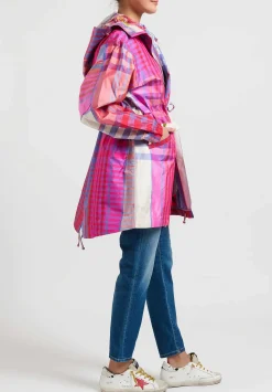 Péro Checkered Hooded Jacket In Pink, Red & Blue