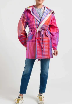 Péro Checkered Hooded Jacket In Pink, Red & Blue