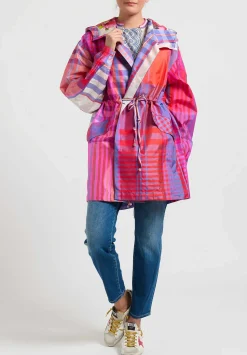 Péro Checkered Hooded Jacket In Pink, Red & Blue
