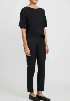 Issey Miyake Concretion Pleats Short Sleeve Top In Black