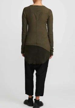 Rundholz Dip Cotton & Mesh Long Sleeve T-Shirt In Khaki Cloud Green