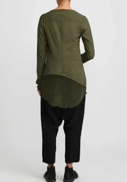Rundholz Dip Cotton & Mesh Long Sleeve T-Shirt In Olive Cloud Green