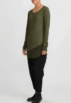 Rundholz Dip Cotton & Mesh Long Sleeve T-Shirt In Olive Cloud Green