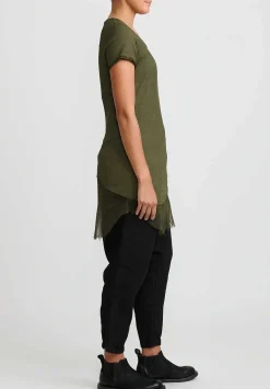 Rundholz Dip Cotton & Mesh Short Sleeve T-Shirt In Olive Cloud Green
