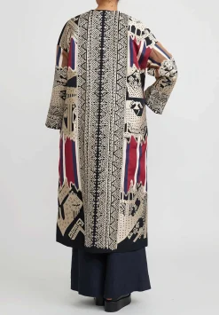 Biyan Cotton & Silk Embroidered Long Rilamaya Coat In Dark Navy Blue