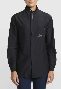 Umit Unal Cotton & Silk Long Sleeve Shirt In Black
