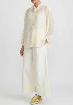 Péro Cotton And Silk Beaded Daisy Shirt In Ivory