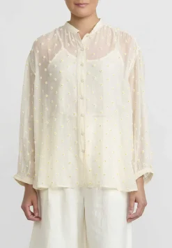 Péro Cotton And Silk Beaded Daisy Shirt In Ivory
