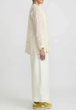 Péro Cotton And Silk Hand Beaded And Embroidered Daisy Shirt In Ivory White