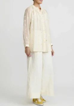 Péro Cotton And Silk Hand Beaded And Embroidered Daisy Shirt In Ivory White